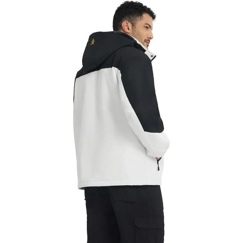 Men's White Waterproof Winter Warm Snow Coat Fleece Lined Hiking Ski Jacket